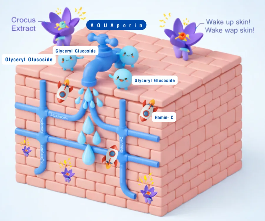 ขั้นที่ 1 เปิดก๊อกนำส่ง Glyceryl Glucoside และสารสกัดดอกโครคัส