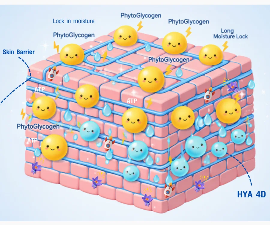 ขั้นที่ 2 Phyto-glycogen และ Hyaluronic 4D เติมความชุ่มชื้น